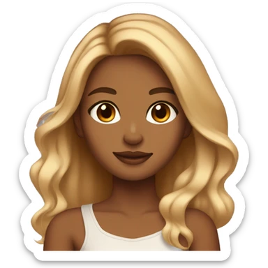 Tan girl with blonde balayage and brown eyes holding an orange cat sticker