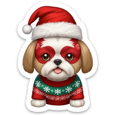 Small all OVER dark grey faced shih tzu christmas sweater hat sticker