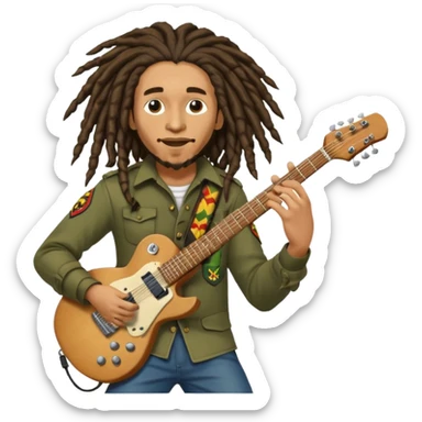  Bob Marley with dreadlocks play electric guitar heraldic crest sticker