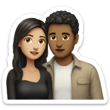 White couple with brown hair girl with black hair kissing sticker