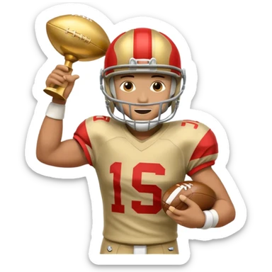 football player trophy gold old helmet player giving stiff arm knee up sticker