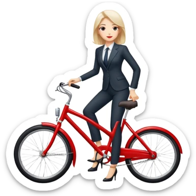 Business woman with a suite with long pants on a red bikecykle sticker