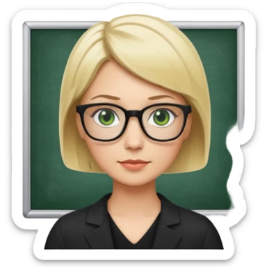 blonde teacher with short hair and green eyes and black glasses sticker