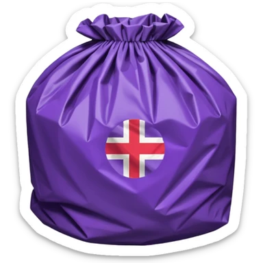 purple trash bag with small Swiss flag, octagonal sticker shape, no text sticker