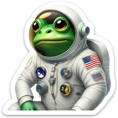 Frog wearing astronaut suit holding the moon sticker