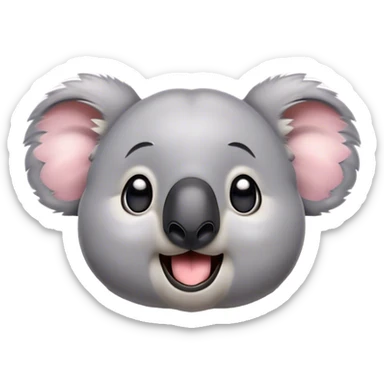 Cinematic Comical Koala Portrait Emoji, Head tilted dramatically with an exaggeratedly amused expression, featuring a quirky grey fur with a comically large black nose and wide, expressive eyes filled with playful disbelief, Simplified yet hilariously expressive features, highly detailed, glowing with a slightly sassy glow, high shine, dramatic yet playful, stylized with an air of cheeky eucalyptus mischief, bright and endearing, soft glowing outline, capturing the essence of a spirited and over‐the‐top koala, so meme‐worthy it feels like it could hug its way into internet fame instantly! sticker