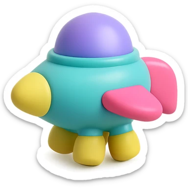 spaceship vinyl figure style, retro sci-fi look sticker