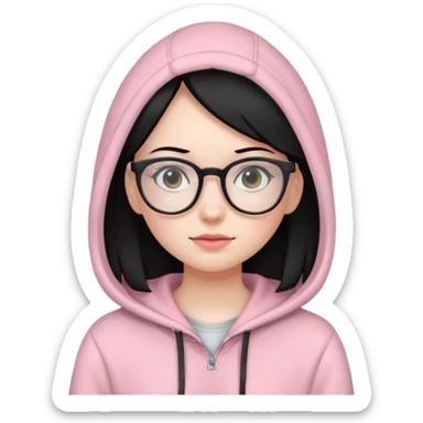 Girl wearing light pink hoodie with glasses pale skin and black hair sticker