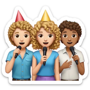 3 amigas en un karaoke cantando una chica rizada y las oreas pelo liso sticker