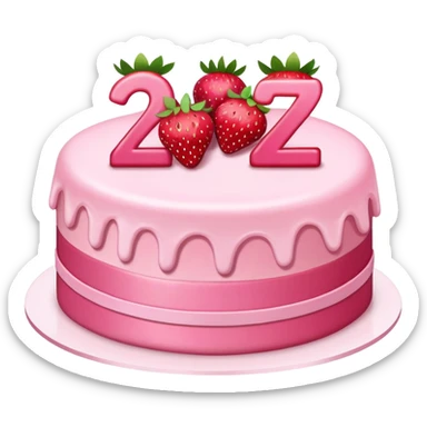 Pink cake with strawberries and the number 27  sticker
