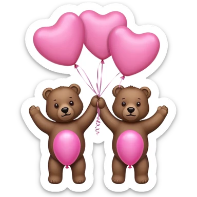 brown bears in pink balloons  sticker