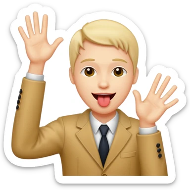 A face with its tongue out doing jazz hands ￼ sticker