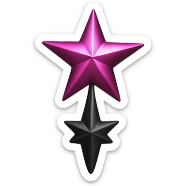 Realistic isolated black and pink metallic star christmas tree topper. sticker