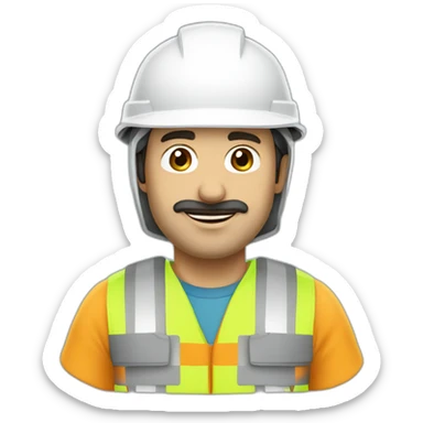 Turkish electrical engineer with white helmet and phosphorescent protection vest sticker