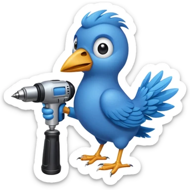 A blue Twitter bird holding a drill sticker