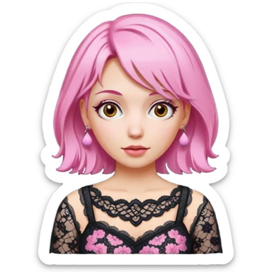 pink haired woman with lace patterned top sticker