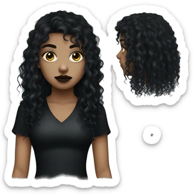 Goth girl with black eyes and a black curly mullet sticker