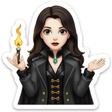 Van Helsing with long dark brown hair, black sequin outfit sticker