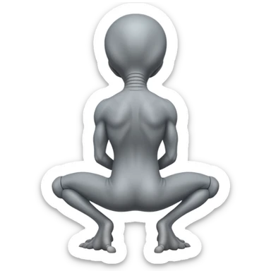 fullbody gray alienon kneeling BACKVIEW sticker