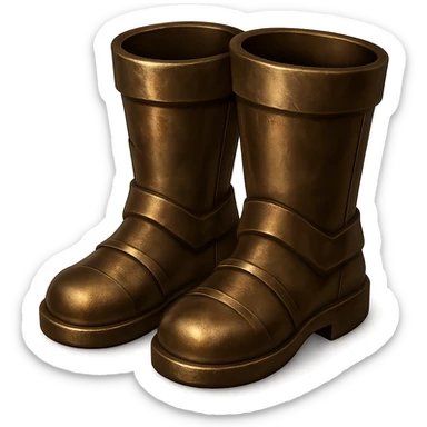 Make the bronze boots look more realistic and metallic, like the bronze helmet. Add shine and a worn bronze texture in the style of emoji style. Transparent background. sticker