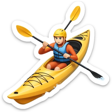An icon showing a close-up of a sleek kayak with double-bladed paddles gliding through water. Splashes surround the boat as it cuts across a calm surface, symbolizing speed and focus. Transparent background emphasizes the dynamic and personal nature of kayak paddling. sticker