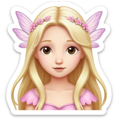 a fairy with long blonde hair, mostly white and light pink sticker
