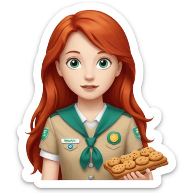 white girl scout with red long hair selling cookie at Wendy’s big sticker