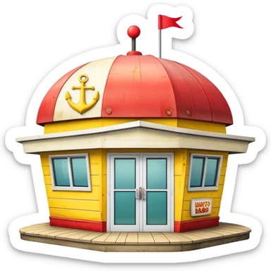 Krusty Krab restaurant from SpongeBob, anchor-shaped fast food building sticker