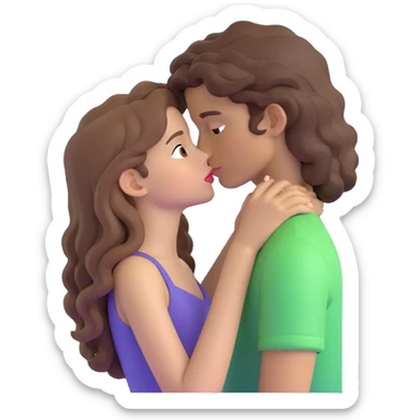 long light brown hair girl with pale skin and boy with dark curly hair and tanned skin kissing sticker