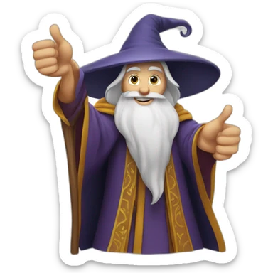 face wizard style of Merlin, with thumbs up sticker