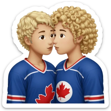 Asian hickey player kissing curly hair blonde hockey player sticker