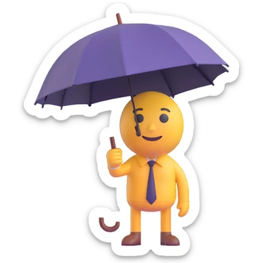 Change the umbrella to be closed, keep the man holding it out as if to shake hands, same 3D emoji style, no background. sticker
