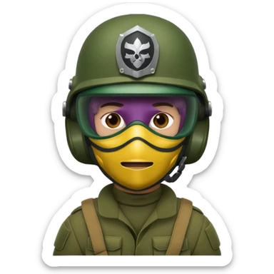 soldier with helmet and wearing mask in dark green sticker