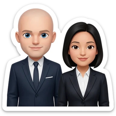 White man has no hair.Both dressed nice White Caucasian no hair his girlfriend from Asian sticker