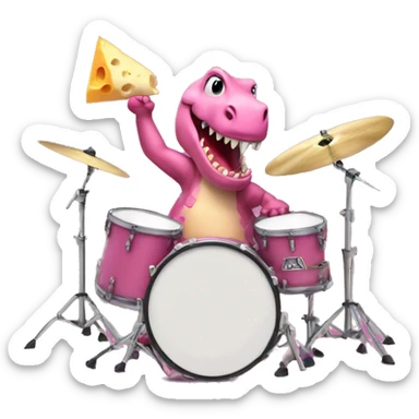 pink dinosaur eating cheese on a drum set sticker