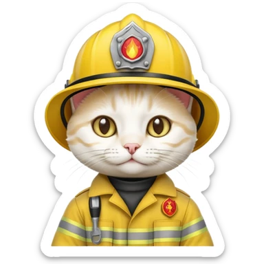 Fireman white Cat, yellow cloth sticker