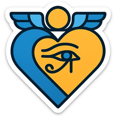 Ancient Egypt themed 'Heart' icon, blue and orange colors, modern style, clear symbolism sticker