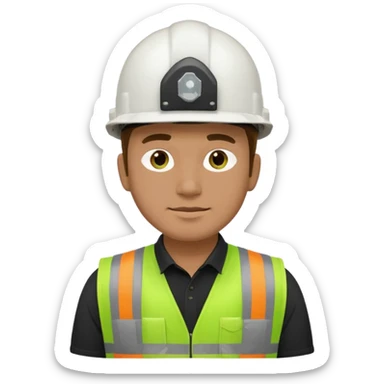 Hombre ingeniero casco blanco y chaleco verde camisa negro sticker