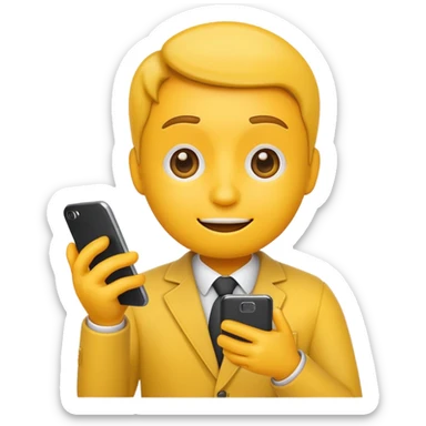 classic yellow emoji holding a smartphone with social media notifications, representing digital marketers sticker