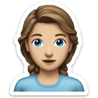 Girl with brown hair and blue eyes in a shirt sticker