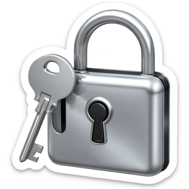 A chrome silver lock and key emoji, smooth metallic surfaces, glossy reflections, luxury swag vibe, minimal iOS emoji style, centered on clean white background sticker