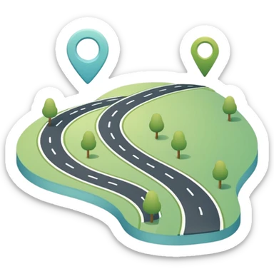 Simple flat map icon, curved road with location pin, rounded lines, minimal style, pastel colors, no background, app icon style
 sticker