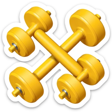 Generate a high-quality image of two cute, small yellow dumbbells for home workouts stacked in a cross shape on a plain white background, roun
 sticker