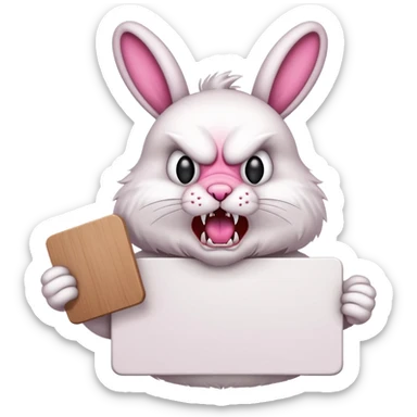 Rabid snarling foaming at the mouth bunny holding large blank sign sticker