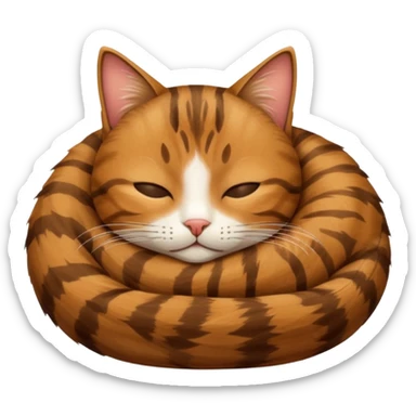 Sleeping cat emoji, apple style, brown fur sticker
