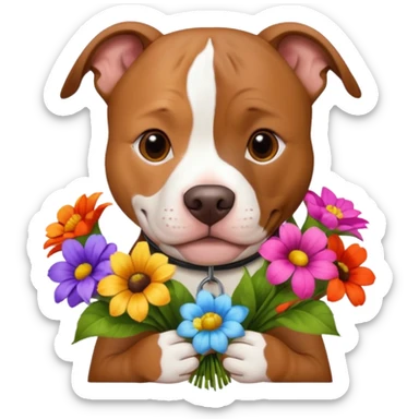 pitbull dog holding flowers sticker