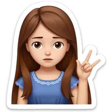 fake costumer loyalty, girl that doesn't care, she is like whatever, brown long hair, cute dress and her hand showing like i dont care whatever, make her look little bit bored sticker