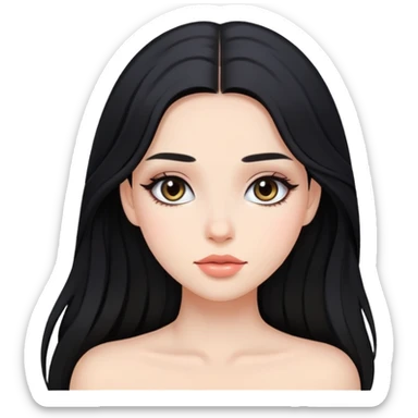 black long hair girl with soft makeup sticker