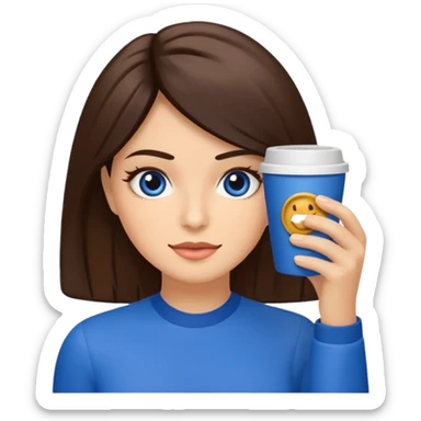 Memoji piel morena ojos cafés cabello largo color azul con esté 🖕🏻emoji sticker