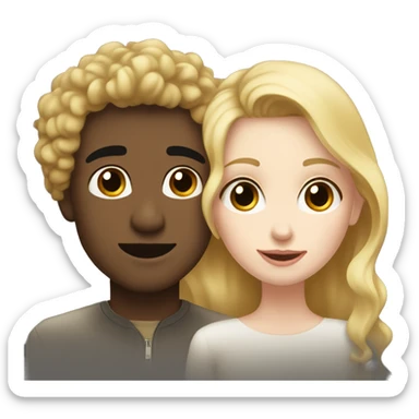 A blonde girl with pale skin kisses a light-skinned brown guy with curly black hair sticker